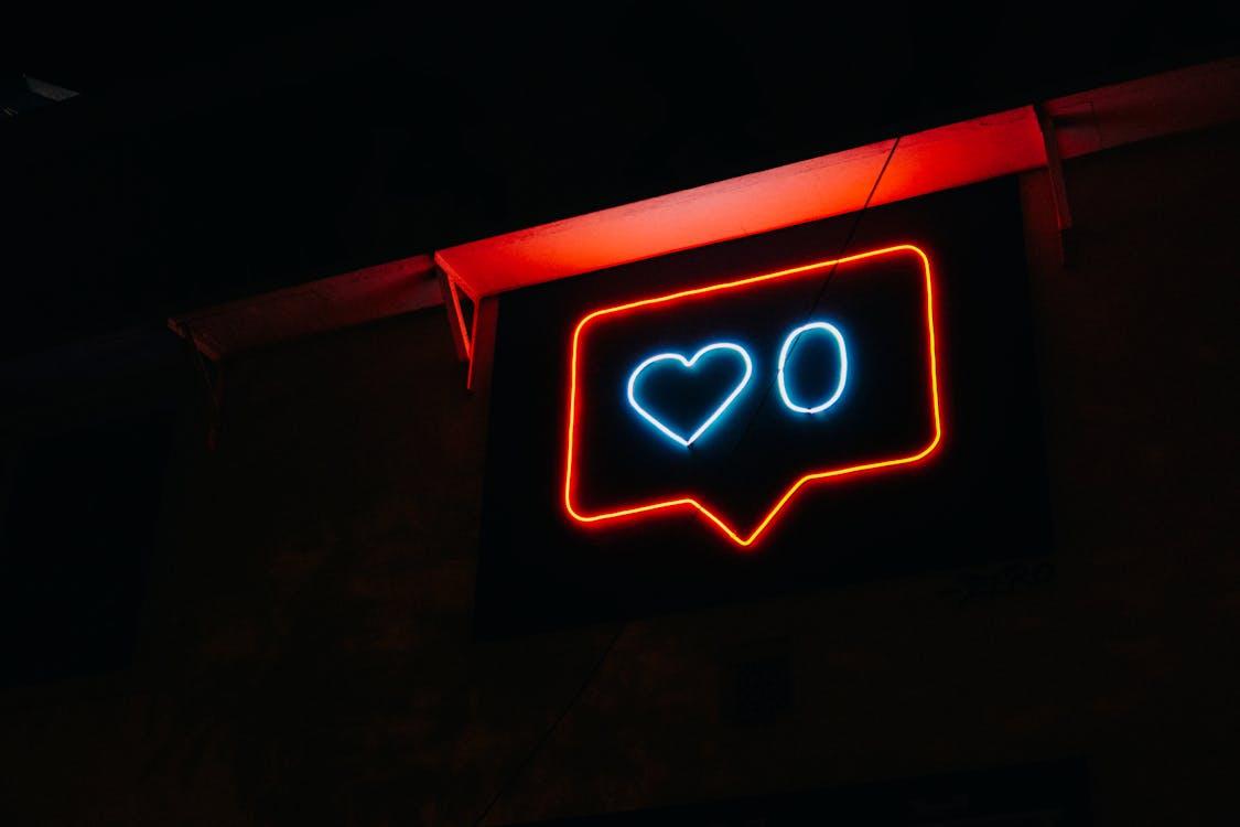 Free Heart and Zero Neon Light Signage Stock Photo